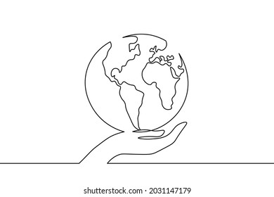 Single continuous one line art growing sprout. Plant leaves grow planet Earth seedling eco natural concept design sketch drawing vector illustration art