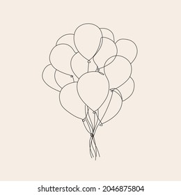Single continuous one line art birthday celebration balloon. Holiday kids decoration Concept design sketch outline drawing vector illustration