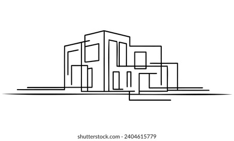 Single continuous one line art city building construction. Architecture house urban apartment cityscape concept design sketch outline drawing vector illustration