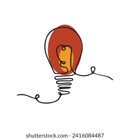 Bombilla de luz de idea de arte de una sola línea continua. Diseño del diseño de la lámpara de trabajo del equipo de soluciones creativas ilustración del vector de esquema