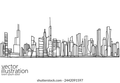  Single continuous one line art city building construction. Architecture house urban apartment cityscape concept design sketch outline drawing vector illustration