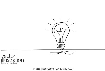  Single continuous one line art idea light bulb. Creative solution team work lamp concept design sketch outline drawing vector illustration