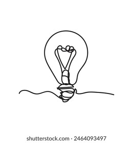 Single continuous one line art idea light bulb. Creative solution teamwork lamp concept minimal line art design, light sketch outline drawing vector illustration