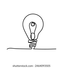 Single continuous one line art idea light bulb. Creative solution teamwork lamp concept minimal line art design, light sketch outline drawing vector illustration