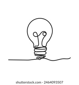 Single continuous one line art idea light bulb. Creative solution teamwork lamp concept minimal line art design, light sketch outline drawing vector illustration