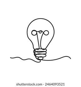Single continuous one line art idea light bulb. Creative solution teamwork lamp concept minimal line art design, light sketch outline drawing vector illustration