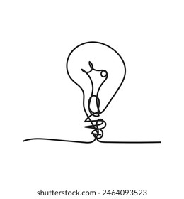 Single continuous one line art idea light bulb. Creative solution teamwork lamp concept minimal line art design, light sketch outline drawing vector illustration