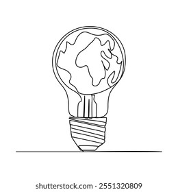 Single continuous one line art idea light bulb. Creative solution team work lamp concept design sketch outline drawing vector illustration