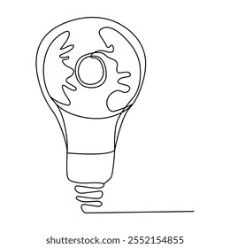  Single continuous one line art idea light bulb. Creative solution team work lamp concept design sketch outline drawing vector illustration