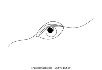 Single continuous one line art female watch eye, Eye sign in continuous line drawing style, Single continuous one line art eye. design sketch outline drawing vector illustration.