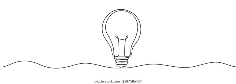 Single continuous one line art idea light bulb. Creative solution teamwork lamp concept minimal line art design, light sketch outline drawing vector illustration