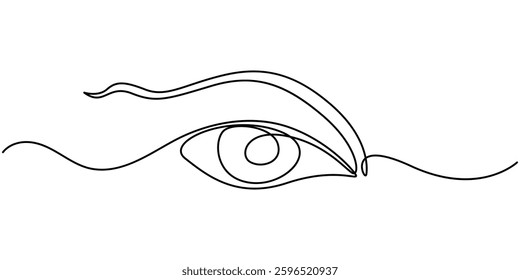 Single continuous one line art female watch eye, Eye sign in continuous line drawing style. Line art of human eye sign. Vector illustration. Abstract background, Single continuous one line art eye