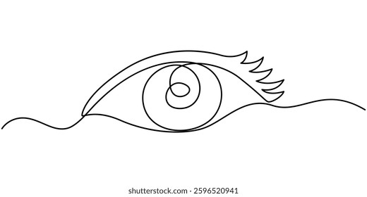 Single continuous one line art female watch eye, Eye sign in continuous line drawing style. Line art of human eye sign. Vector illustration. Abstract background, Single continuous one line art eye