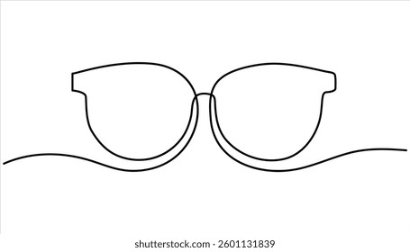 Single continuous one line art drawing sunglasses. Eye frame minimal hand drawn illustration. Beauty and fashion concept. Vector minimalistic illustration.
