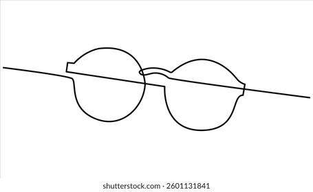 Single continuous one line art drawing sunglasses. Eye frame minimal hand drawn illustration. Beauty and fashion concept. Vector minimalistic illustration.
