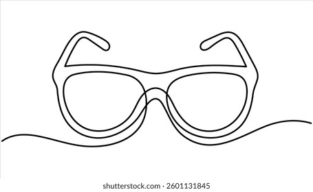 Single continuous one line art drawing sunglasses. Eye frame minimal hand drawn illustration. Beauty and fashion concept. Vector minimalistic illustration.
