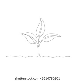 Single continuous one line art growing sprout. Plant leaves seed grow soil seedling eco natural farm concept