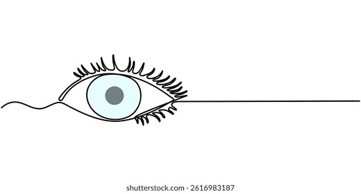 Single continuous one line art female watch eye, Eye sign in continuous line drawing style. Line art of human eye sign. Vector illustration. Abstract background, Single continuous one line art eye.