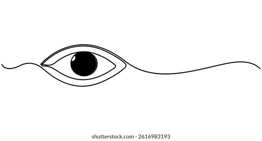 Single continuous one line art female watch eye, Eye sign in continuous line drawing style. Line art of human eye sign. Vector illustration. Abstract background, Single continuous one line art eye.