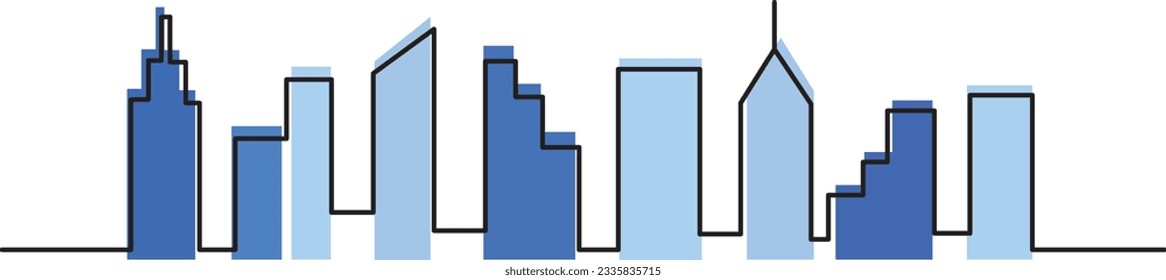 single continuous one line construction building city art architecture house town apartment concept design sketch sketch drawing vector illustration.