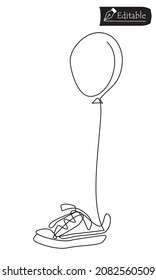 Single continuous one line drawing of air balloon and shoe. Happy thanks giving - Back to school and Education concept. Children days design vector illustration. One line isolated drawing.