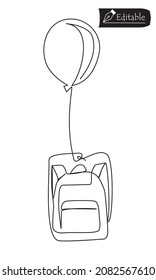 Single continuous one line drawing of air balloon and backpack. Happy thanks giving - Back to school and Education concept. Children days design vector illustration. 
Vector Line Art illustration.