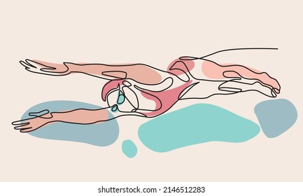 Dibujo único continuo de una línea de la nadadora de mariposas