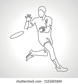 Single continuous one line drawing of player throwing flying disc.