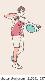 Single continuous one line drawing of badminton player serving the shuttlecock. Sport exercise concept. Trendy one line draw design vector illustration for badminton tournament publication