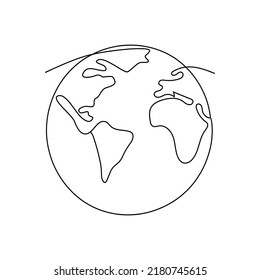 Single continuous one line drawing of globe sphere, planet Earth map. Planet logotype simple black graphic line logo. Artistic space one line isolated vector illustration with editable stroke.