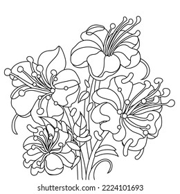 Single Continuous one line drawing of Hibiscus flower, Set of flowers Continuous Line Drawing. Single line draw design graphic vector illustration