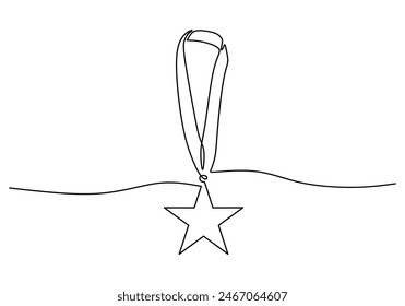 Single continuous one line drawing of star medals, awards, olympics Vector illustration isolated on white background.