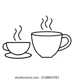 Single continuously line art. Coffee cup tea cup morning café hot drink silhouette concept design one sketch outline drawing vector illustration with background white