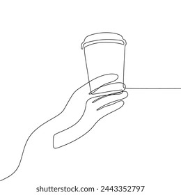 Single Continus Lineart of Hand Holding Cup of Water