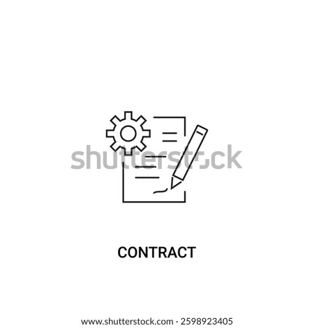 Single contract icon, outline vector sign, linear style pictogram isolated on white. with pencil, paper and gear elements. Editable stroke