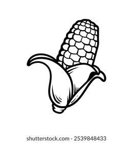 single corn drawing coloring line art style sketch classic vintage design illustration