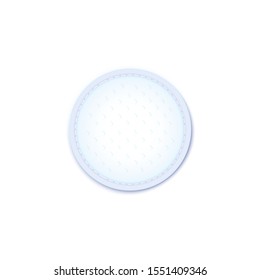 Single cosmetics cotton hygiene pad external layer surface material. Facial treatment sponge with stich on the edge vector illustration isolated on white background.