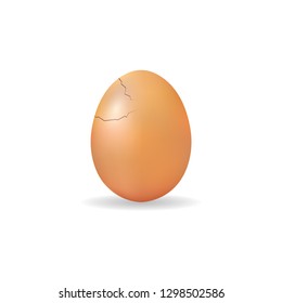 Single cracked egg. Egg with damage and showing lines on the surface from having split without coming apart. Isolated on white background. Vector illustration.