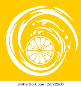 Single cross section of lemon. Close-up. Vector illustration 