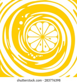 Single cross section of lemon.  Close-up. Vector illustration
