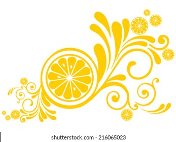 Single cross section of lemon. Isolated on white background. Close-up. Vector illustration 