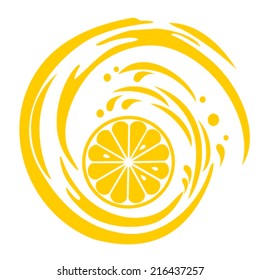 Single cross section of lemon. Isolated on white background. Close-up. Vector illustration