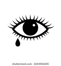 Single crying eye black and white illustration.
