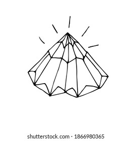  Cristal simple en forma de corazón invertido aislado en un fondo blanco. Ilustración vectorial dibujada a mano en estilo Doodle. Cristales místicos en blanco y negro para coloración relajante