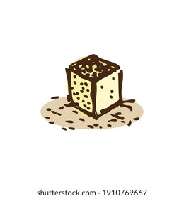 Single cube of sugar on white background hand drawn vector illustration