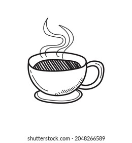 Una sola taza de café ilustración de doodle aislado en fondo blanco