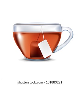Single cup of tea with tea bag isolated on white