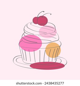 A single cupcake with a cherry resting on top of its sweet frosting. The cupcake is displayed against a plain background, showcasing its delightful presentation