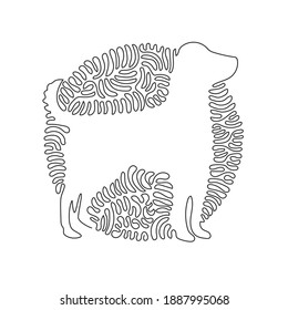 Single curly one line drawing of cute dog abstract art. Continuous line draw graphic design vector illustration of friendly domesticated dog for icon, symbol, company logo, boho poster