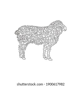 Single curly one line drawing of cute sheep abstract art. Continuous line draw graphic design vector illustration of friendly domestic animal for icon, symbol, company logo, poster wall decor